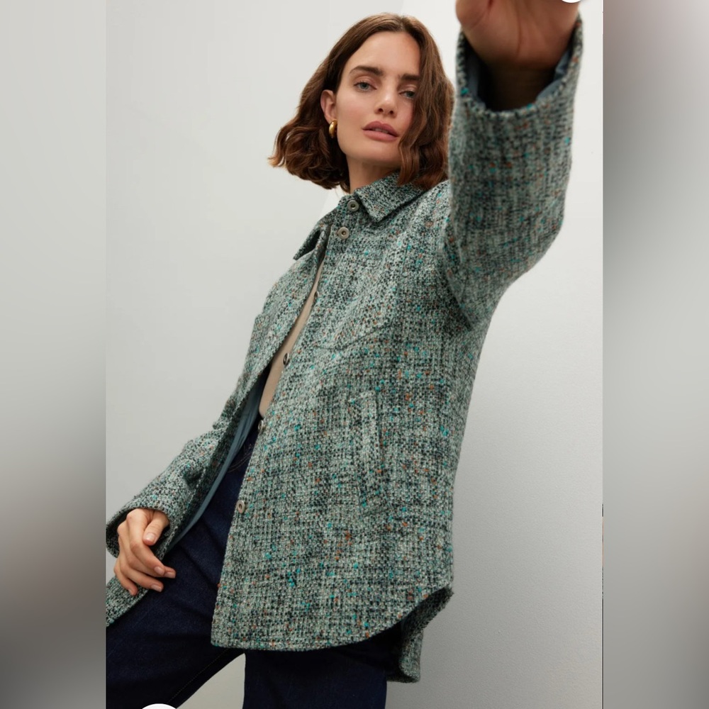 Derek Lam 10 Crosby x RTR Button Down Blue Green Plaid Tweed Shirt Jacket Size 6 - Picture 3 of 8